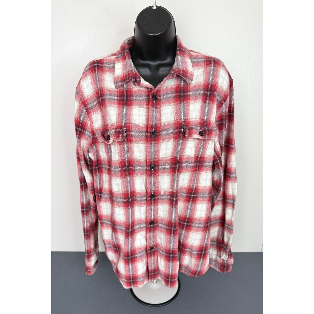 Lucky Brand Women's Plaid Classic Fit Cotton Long Sleeve Button Front Top Red L